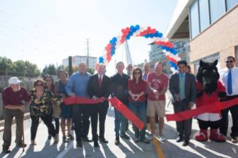 Bridge over Mockingbird Ribbon Cutting with City Council members after commissioned poem dedication | November 2017